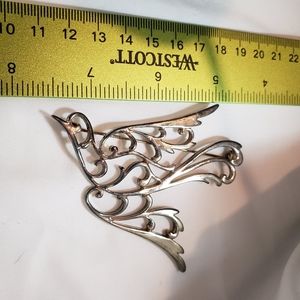 Vintage 925 silver open scroll dove brooch
